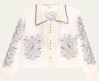 Bode Penny Geometric Floral Silk Top