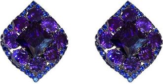 Generic Inlaid Zircon Fashion Temperament High End Light Purple Ear Stud Earrings Long Post (Purple, One Size)