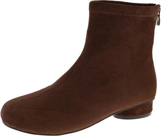 Generic Womens Faux Suede Ankle Boots Comfort Round Toe Low Block Heel Back Zipper Fashion Casual Shoes for Winter (Brown,5.5)