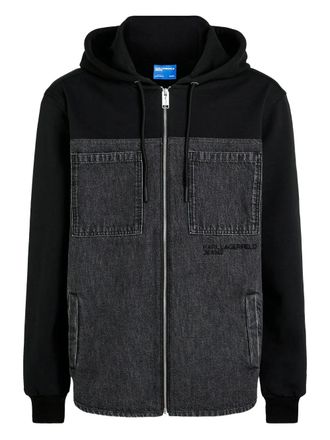 Karl Lagerfeld Denim-Panel Jacket with Hood and Ribbed Cuffs