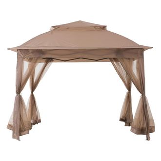 Sunjoy Direct Patio Brown Steel Frame 11 x 11 ft Pop Up Portable 2 Tier Soft Top Gazebo