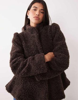 Gina Tricot Gina tricot cappotto blazer strutturato in pile borg marrone