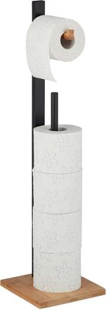 OEM Portarrollos De Papel Higi&eacute;nico Independiente, De Bamb&uacute;, Con Espacio Para Rollos De Repuesto, Capacidad Para 5 Rollos, 71x19x19 Cm, Negro/natural