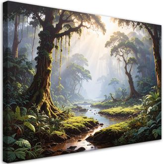 Feeby Cuadro Sobre Lienzo Bosque Tropical Selva R&iacute;o Naturaleza 100x70
