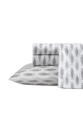 Nautica Woodblock Fish Cotton Percale Sheet Set in Grey at Nordstrom Rack, Size Full