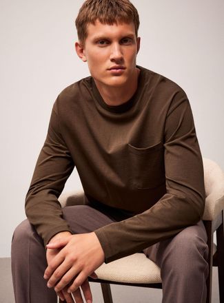 Lindbergh Mens Long-sleeve cropped T-shirt Oversized fit