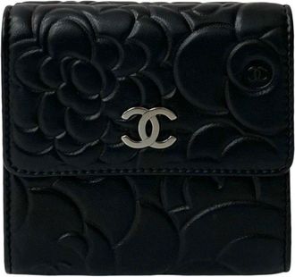 Chanel Black Leather Wallet (Tri-Fold) (Pre-Owned)
