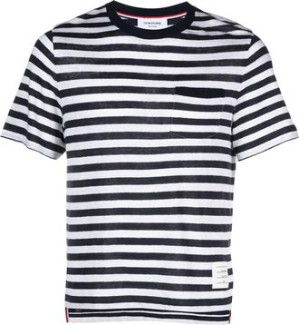 Thom Browne horizontal-stripe short-sleeve T-shirt - men - Linen/Flax/Elastane - 1 - Blue