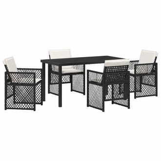 Berkfield Home 5 Piece Garden Dining Set with Cushions Black Poly Rattan