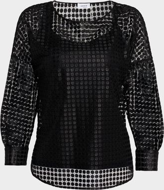 Akris Metallic Dot Long-Sleeve Blouse