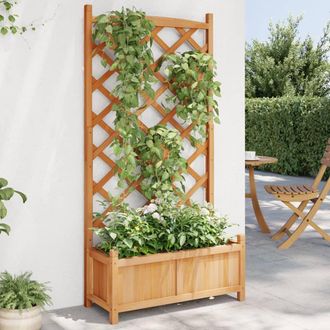 vidaXL Vidaxl - Jardinera Con Enrejado De Madera Maciza De Abeto Marr&oacute;n