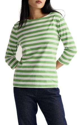 Seasalt Cornwall Sailor Stripe Organic Cotton Top in Scallion Clover Leaf at Nordstrom, Size 10 Us