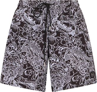 Philipp Plein Zwemshorts Skull All-Over - Heren - Strandmode - Zwart - M - Polyester - Badmode