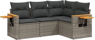 vidaXL Set De Sof&aacute;s De Jard&iacute;n 4 Pzas Y Cojines Rat&aacute;n Sint&eacute;tico Gris Vidaxl