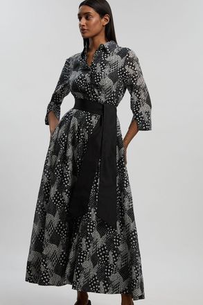 Karen Millen Womens Mono Geo Silk Cotton Woven Shirt Dress - Monochrome Multi - Size 12 UK