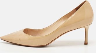 Jimmy Choo London Beige Patent Leather Romy Pointed Toe Pumps