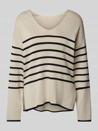 Vila Strickpullover mit V-Ausschnitt Modell OSTRIA in Beige, Gr&ouml;&szlig;e L
