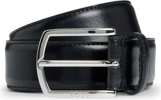 BOSS Italian-leather belt with polished logo buckle