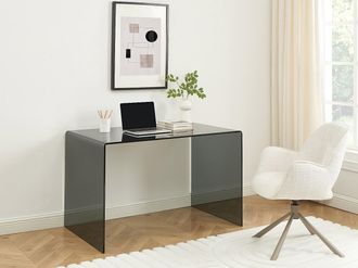Vente-Unique Scrivania in Vetro temperato fum&eacute; Nero - ELSTRON
