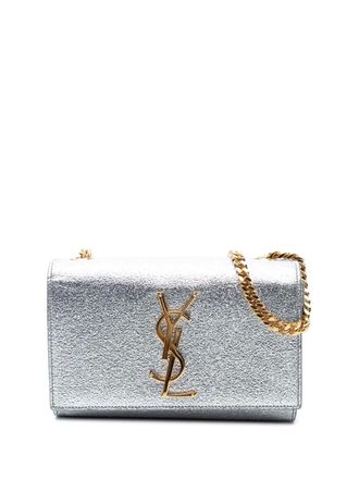 Saint Laurent Borsa a tracolla Kate piccola in pelle di vitello metallizzata con monogramma 2015 - Argento