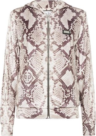 Philipp Plein Hoodies & sweatvesten, Dames, Beige, XL, Polyester, Zip Hoodie All-Over Python