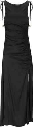 Ganni Zwarte Satijnen Lange Jurk met Ruches - Dames - Maxi kleedjes - Zwart - XS - Satijn - Kleedjes