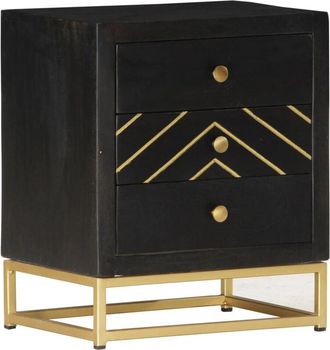 vidaXL Vidaxl - Bedside Cabinet Black and Gold 40x30x50 cm Solid Mango Wood