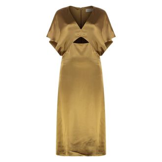 Yves Salomon Satijnen Jurk met Front Cut-Out Detail - Dames - Casual kleedjes - Bruin - S - Satijn - Kleedjes
