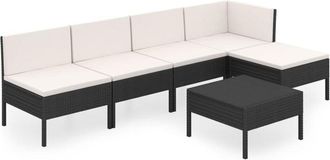 vidaXL Vidaxl - Set De Muebles De Jard&iacute;n 6 Pzas Y Cojines Rat&aacute;n Sint&eacute;tico Negro