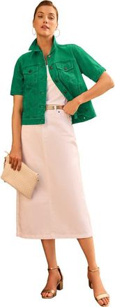 Jessica London Short Sleeve Denim Jacket in Kelly Green at Nordstrom, Size 26