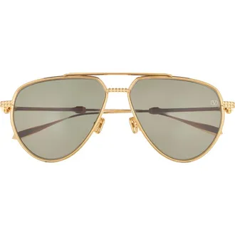 Valentino V-Stud II 59mm Aviator Sunglasses in Gold Gold Green at Nordstrom Rack