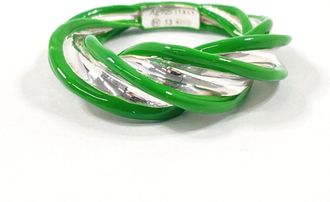 Bottega Veneta Silver Green Enamel Silver 925 Band Ring (Pre-Owned)