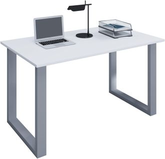 ebuy24 Vcm Wood Desk Al. 76 X An. 140 X P. 80 Cm Mesa De Ordenador Lisa Pies De Metal De Alta Calidad Mesa De Trabajo Muebles De Oficina - Lona U (plata / Bl