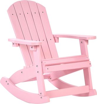 Beliani Silla Mecedora De Jard&iacute;n Infantil Para Ni&ntilde;os De Madera Pl&aacute;stica De Exterior Rosa Adirondack