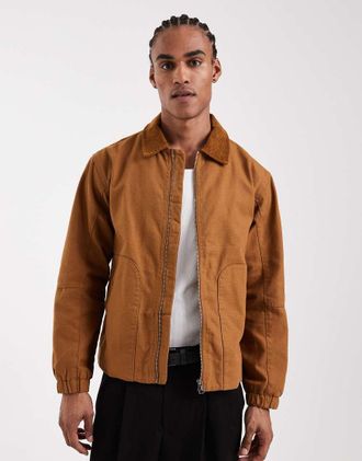 Only & Sons Giacca barn oversize in tessuto pesante color cuoio con colletto a coste-Marrone