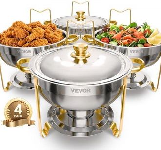 OEM Calentador De Alimentos Para Buf&eacute; Con 4 Recipientes De Tama&ntilde;o Completo(4,7 L Cada Uno), Redondo, Para Catering Con Tapa, Bandeja De Agua Y Soporte Ple