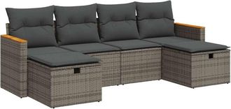 vidaXL Vidaxl - Set De Muebles De Jard&iacute;n 6 Pzas Y Cojines Rat&aacute;n Sint&eacute;tico Gris