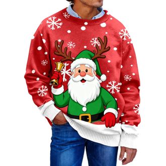 Generic Christmas Jumpers Print Crew Neck Long Sleeve Sweatshirt for Comfortable Casual Wear(Red,L)