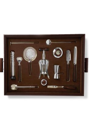 Lorenzi Milano Ebony, Leather and Stainless Steel Bar Set