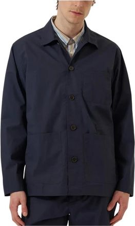Universal Works Peached Poplin Bakers Overshirt - Heren - Zomerjassen - Blauw - XL - Katoen - Jassen