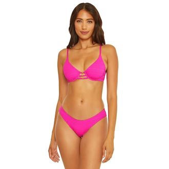 BECCA by Rebecca Virtue Coast Emory Bikini Top Womens Pink Flambe Stretch Swimwear DDR2191