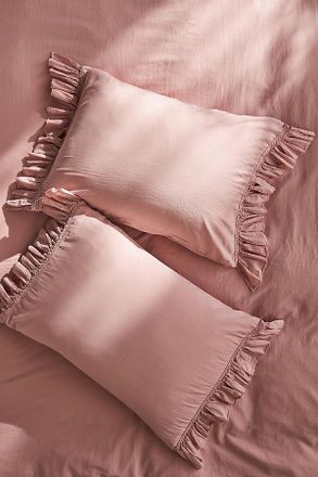 Anthropologie Organic Cotton Spa Sateen Ruffled Shams, Set of 2