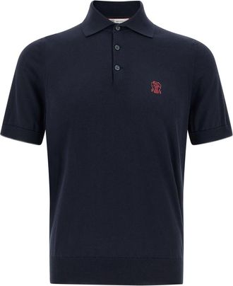 Brunello Cucinelli Navy Blue Logo Embroidery Polo