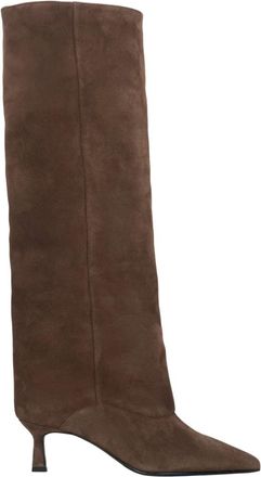 Estro & Luminara Velours Laarsjes tot de knie - Dames - Laarzen met Hak - Bruin - 38 EU - Katoen - Schoenen