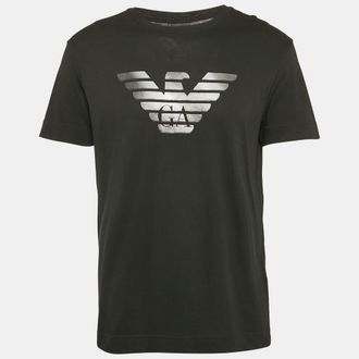 Emporio Armani Black Logo Print Cotton Crew Neck T-Shirt