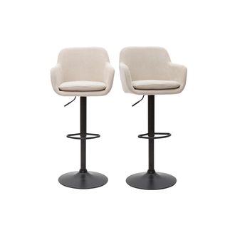 Miliboo Miliboo - Set De 2 Taburetes De Cocina Regulables De Tejido Efecto Aterciopelado Beige Y Metal Amika
