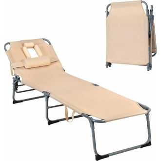 Costway Costway - Lettino Prendisole Pieghevole, Sedia a Sdraio da Giardino con Foro per il Viso e Cuscini, Schienale Reclinabile, per Spiaggia Patio Piscina