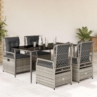 vidaXL Set Comedor De Jard&iacute;n 5 Piezas Con Cojines Rat&aacute;n Sint&eacute;tico Gris Vidaxl