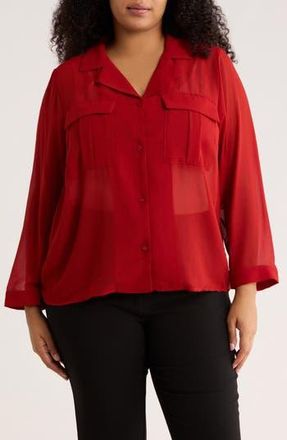 T Tahari Long Sleeve Crop Utility Button-Up Shirt in Cool Crimson at Nordstrom Rack, Size 3X