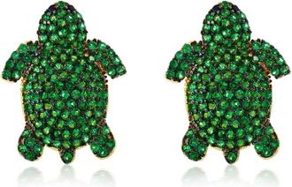 Suzy Levian Yellow Sterling Silver Green Cubic Zirconia Turtle Earrings